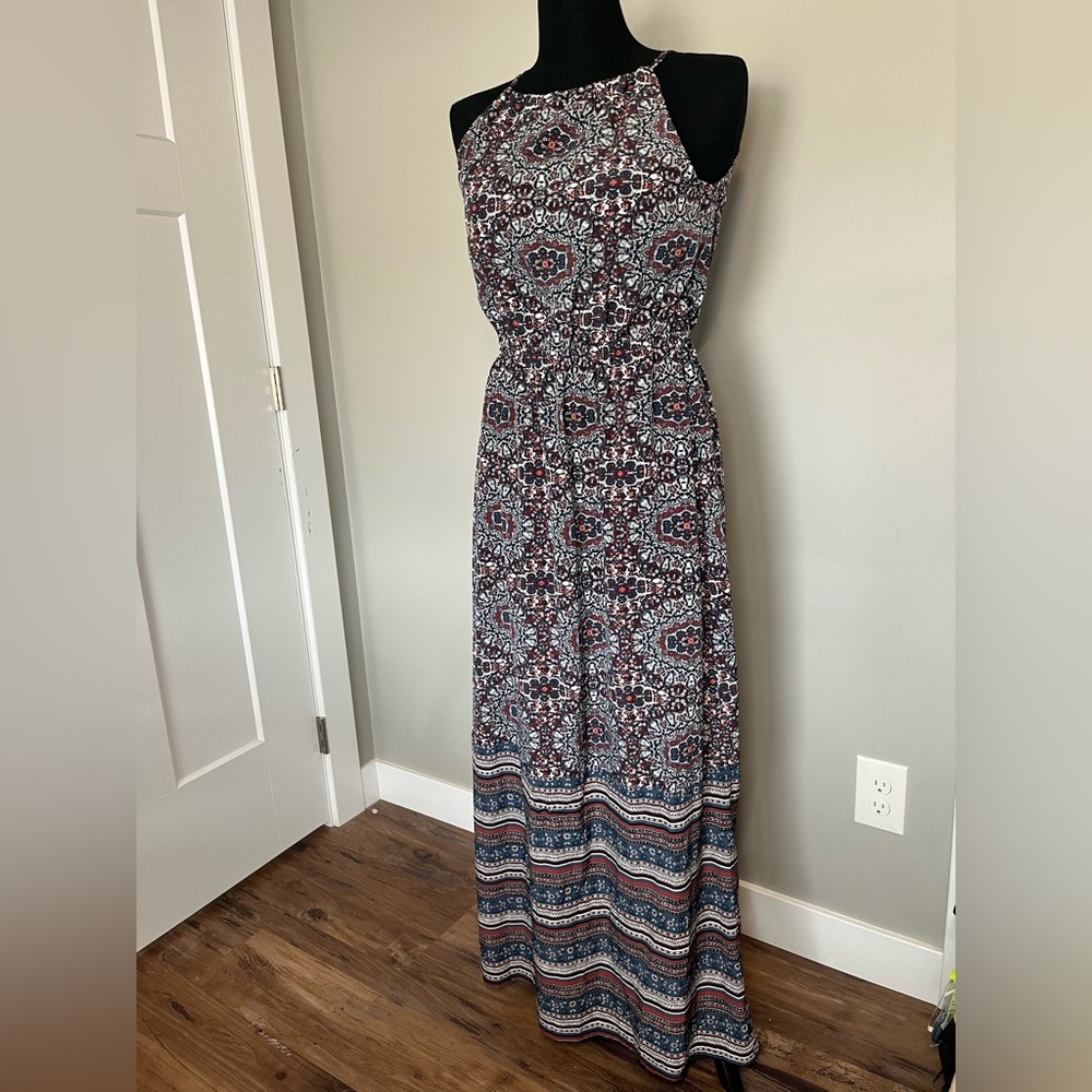 Athleta L Maxi Dress Island Life Iron Blue Built In Bra Support - Picture 3 of 10